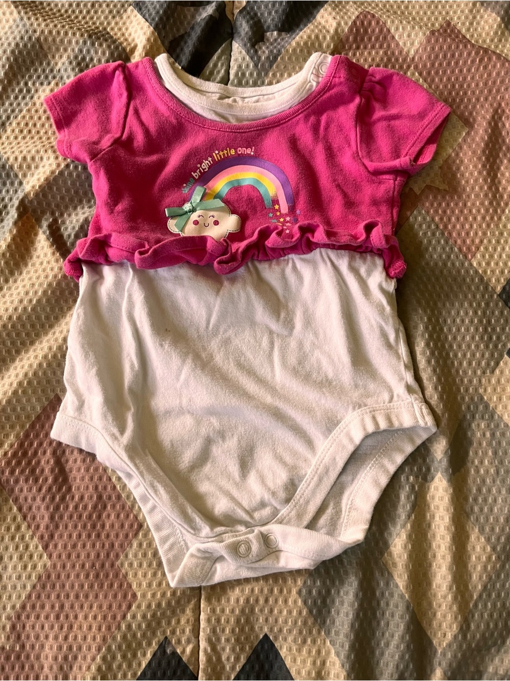 Garanimals Pink & White One-Piece Bodysuit with Rainbow Graphic